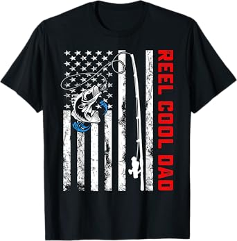 Reel Cool Dad Shirt American Flag Fishing Birthday Gifts T-Shirt
