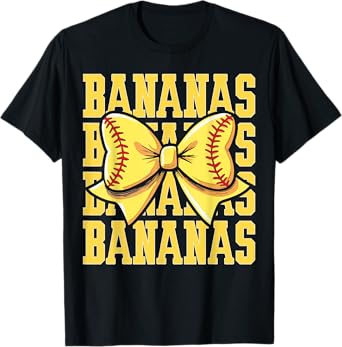 Retro Bananas Last Name Coquette Bow Women Kids Girls T-Shirt