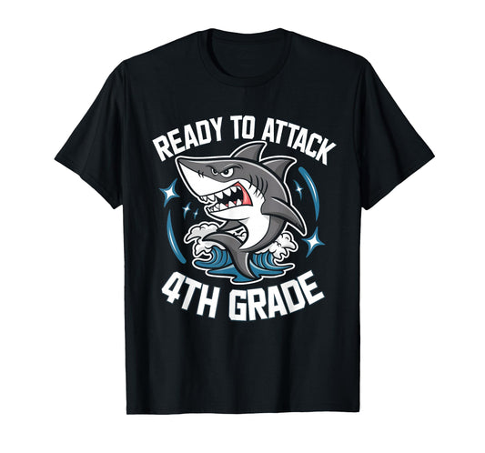 Ready To Attack 4th Grade Shark Funny Back To School Boys T-Shirt