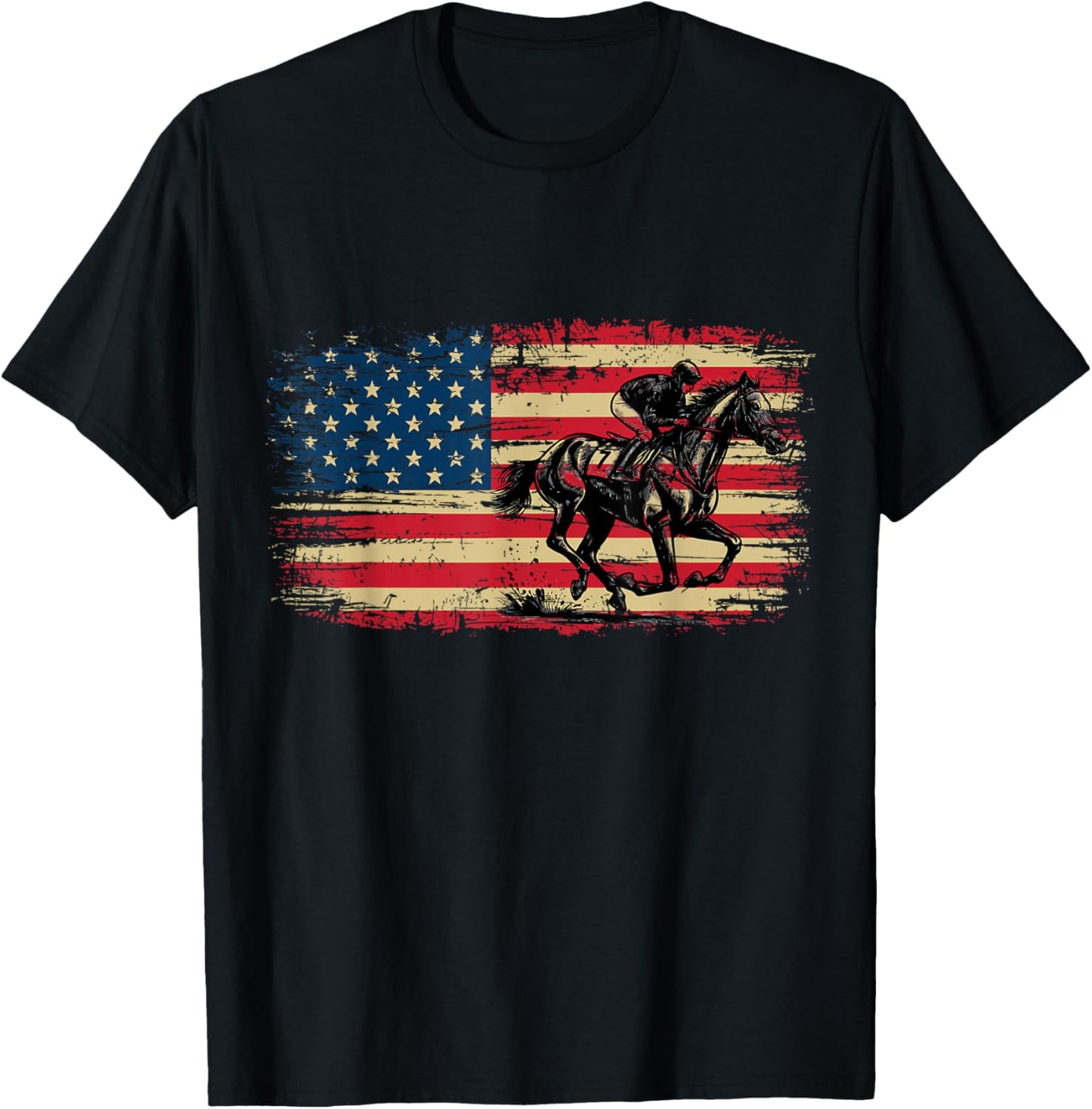 Patriotic Horse Racing Jockey Vintage American Flag Usa T-Shirt