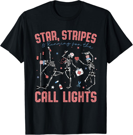4th Of July Skeletons Dance Star Stripes And Call Lights T-shirt