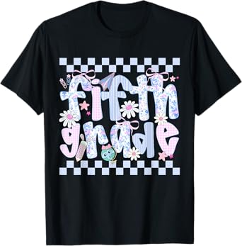 Preppy Fifth Grade Teacher Team Bow Back to School 5th Girls T-Shirt