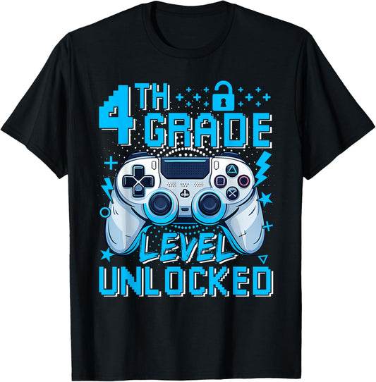 4th Grade Level Unlocked Video Game First Day Boy Kid T-shirt by TeeBrew