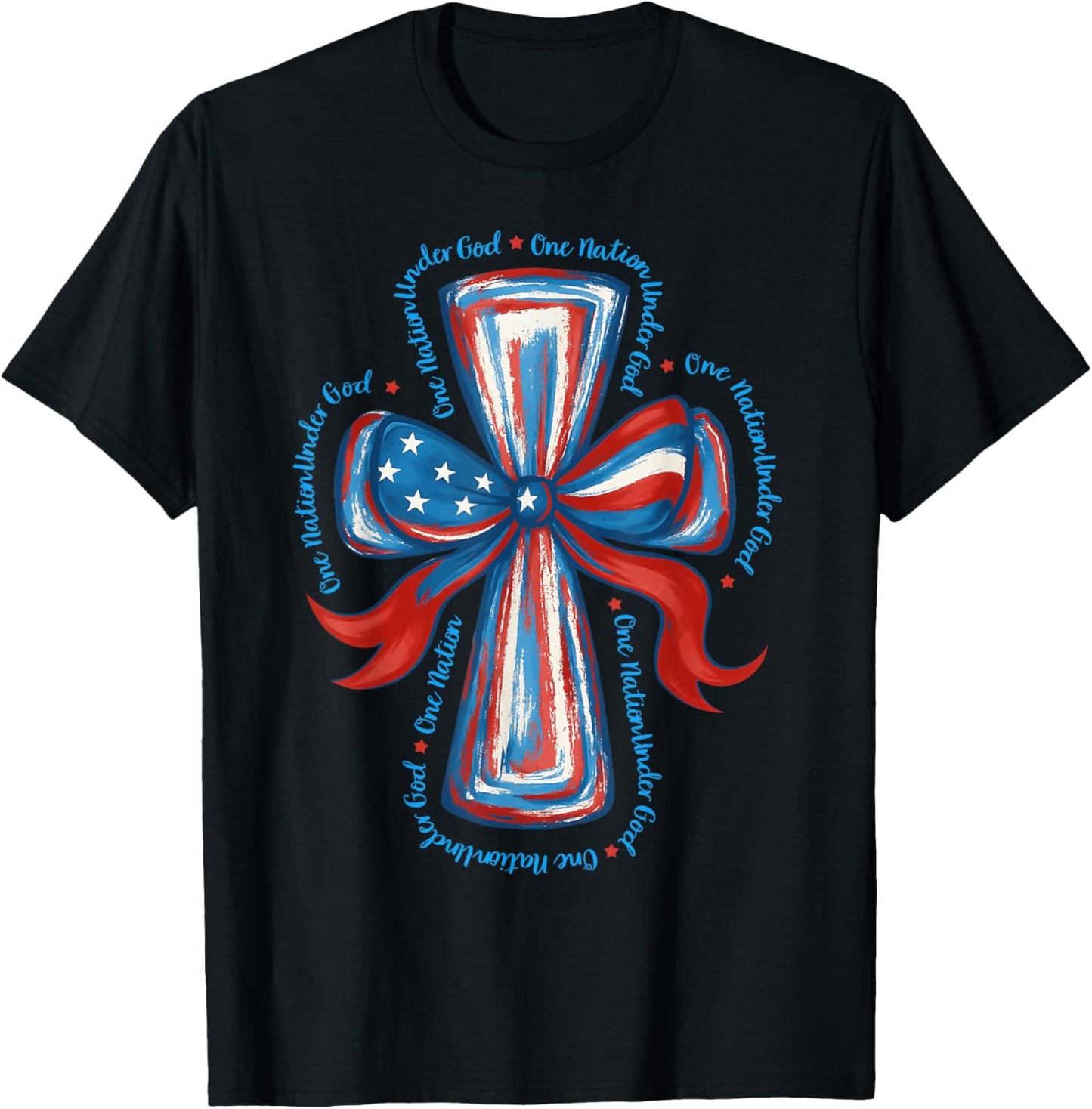 One Nation Under God USA Flag Cross Coquette Bow 4th Of July T-Shirt