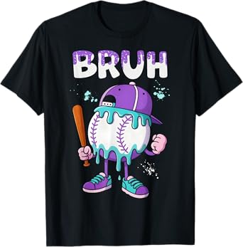 Baseball Ice Cream Drip Youth Bruh Baseball For Girls & Boys T-Shirt