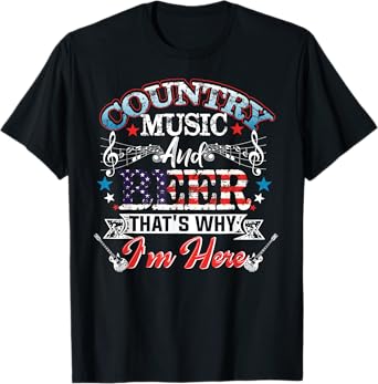 Vintage Country Music and Beer That's Why I'm Here US Flag T-Shirt