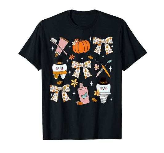 Coquette Bow Dental Squad Fall Autumn Dentist Assistant T-Shirt