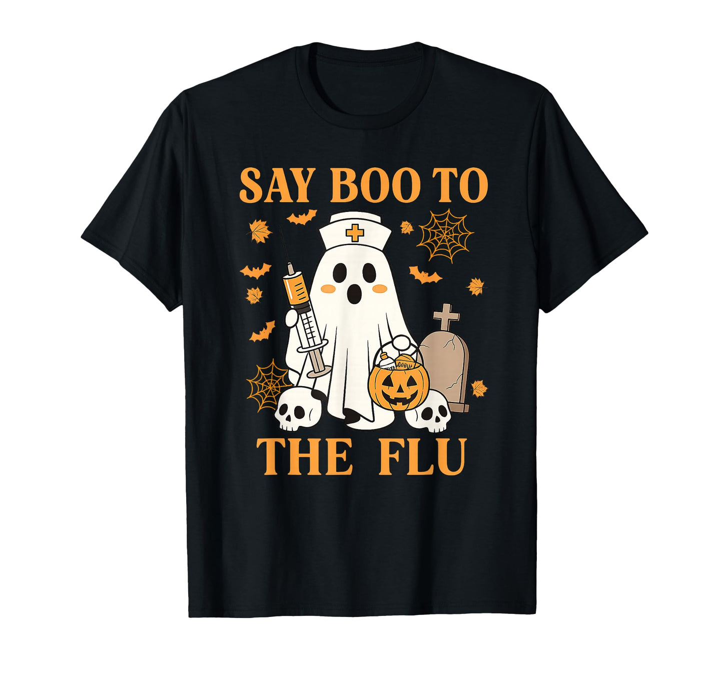 Retro Nurse Ghost Halloween Vaccine Say Boo to The Flu T-Shirt