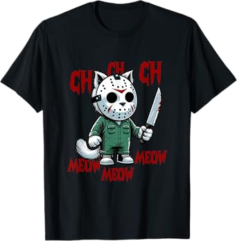 Funny Cat Horror Movies Cute Halloween for Cat Kitty Lovers Men Women T-Shirt