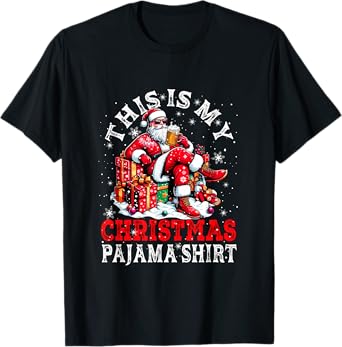 My Christmas Pajama Shirt Santa Sunglasses Drinking Beer T-Shirt