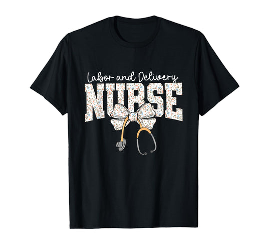 Cute Labor and Delivery Nurse Stethoscope Coquette Bow Women T-Shirt