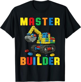 Funny Family Master Builder Building Bricks Blocks Kids Boys T-Shirt