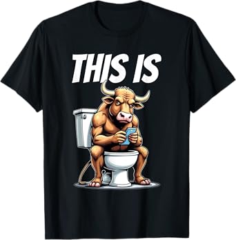 Bull is sitting on a toilet, and playing with a smartphone T-Shirt