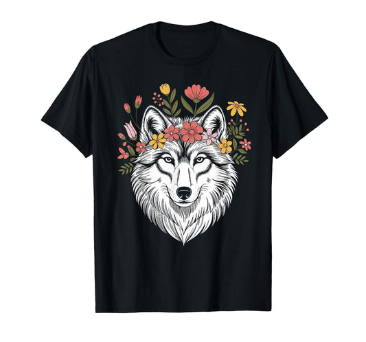 Floral Wolf Wildlife Men Women Nature Lovers T-Shirt