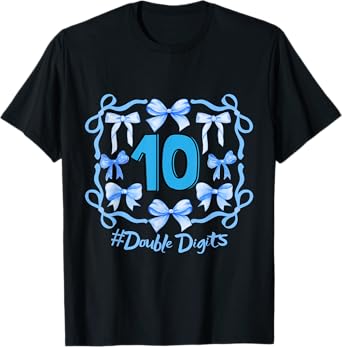 Hello Ten Double Digits Cute Coquette Bow 10th Birthday Girl T-Shirt