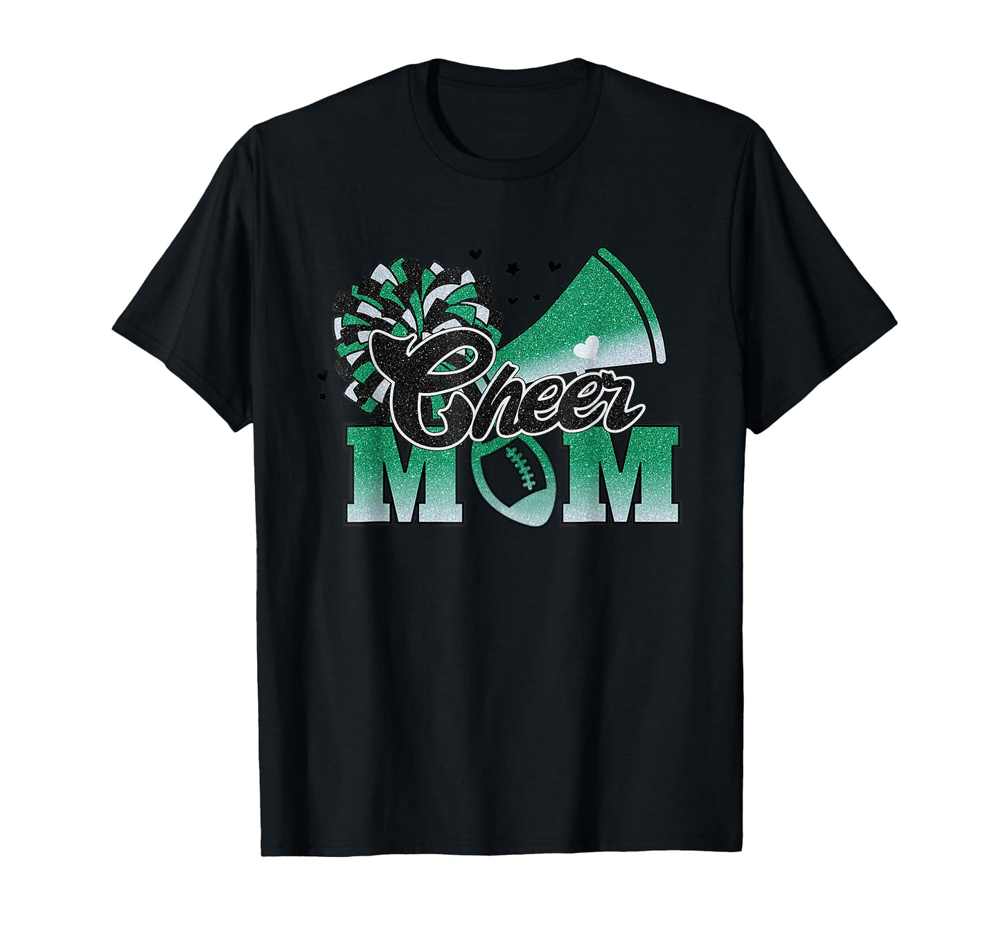 Football Cheer Mom Biggest Fan Cheerleader Black Green White T-Shirt