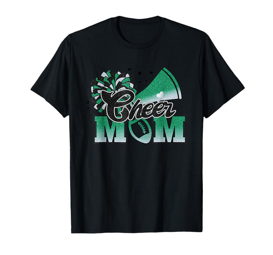 Football Cheer Mom Biggest Fan Cheerleader Black Green White T-Shirt