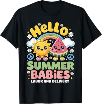 Labor Delivery Nurse Summer Babies Cute Retro Groovy T-Shirt