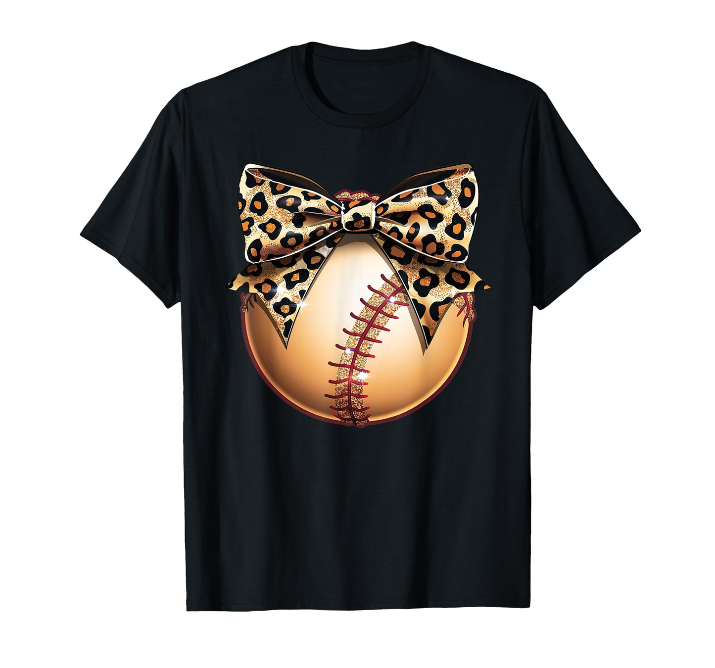 Cute Leopard Cheetah Print Ribbon Bow Baseball Mom Sister T-Shirt