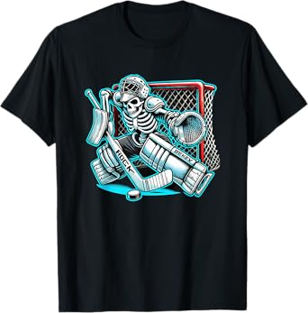Halloween Skeleton Goalie Hockey T-Shirt