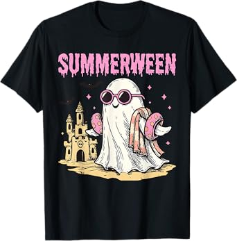 Summerween Vibes Ghost Beach Funny Spooky Vacation Summer T-Shirt
