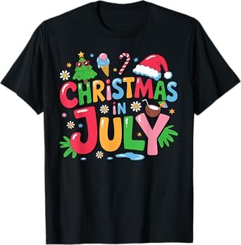 Retro Christmas In July Summer Beach Hawaii Santa Women Kids T-Shirt