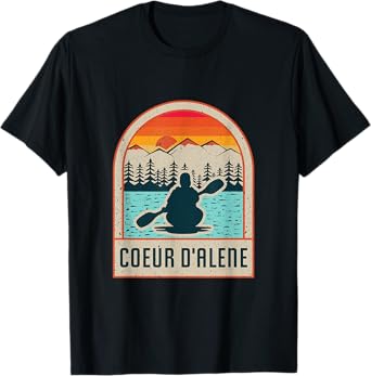 Vintage Sunset Lake Coeur d'Alene Idaho Kayaking Paddle T-Shirt