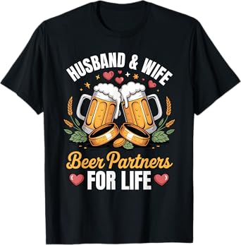 Husband and Wife Beer Partners for Life Couple Matching T-Shirt