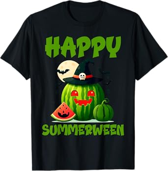 Happy Summerween Summer Watermelon Jack-o-lantern Halloween T-Shirt for Men Women