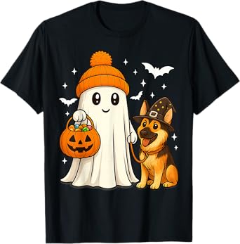 Ghost German Shepherd Dog Walking Halloween Spooky Costume T-Shirt