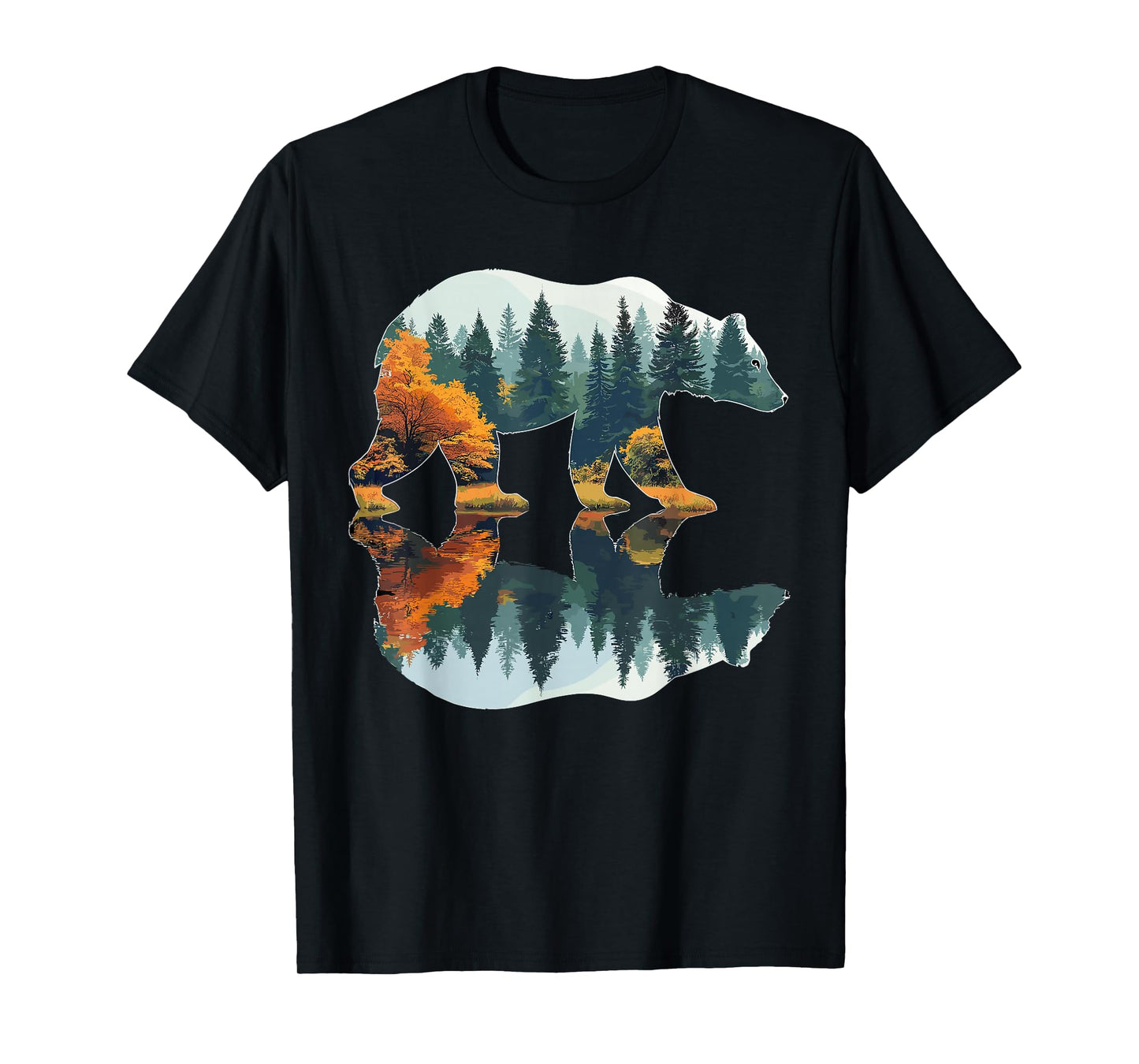 Trees Wildlife Reflection Nature Bear Outdoor Forest T-Shirt