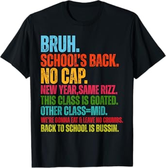 Vintage Bruh We Back No Cap Bruh We're Back Student Teacher T-Shirt