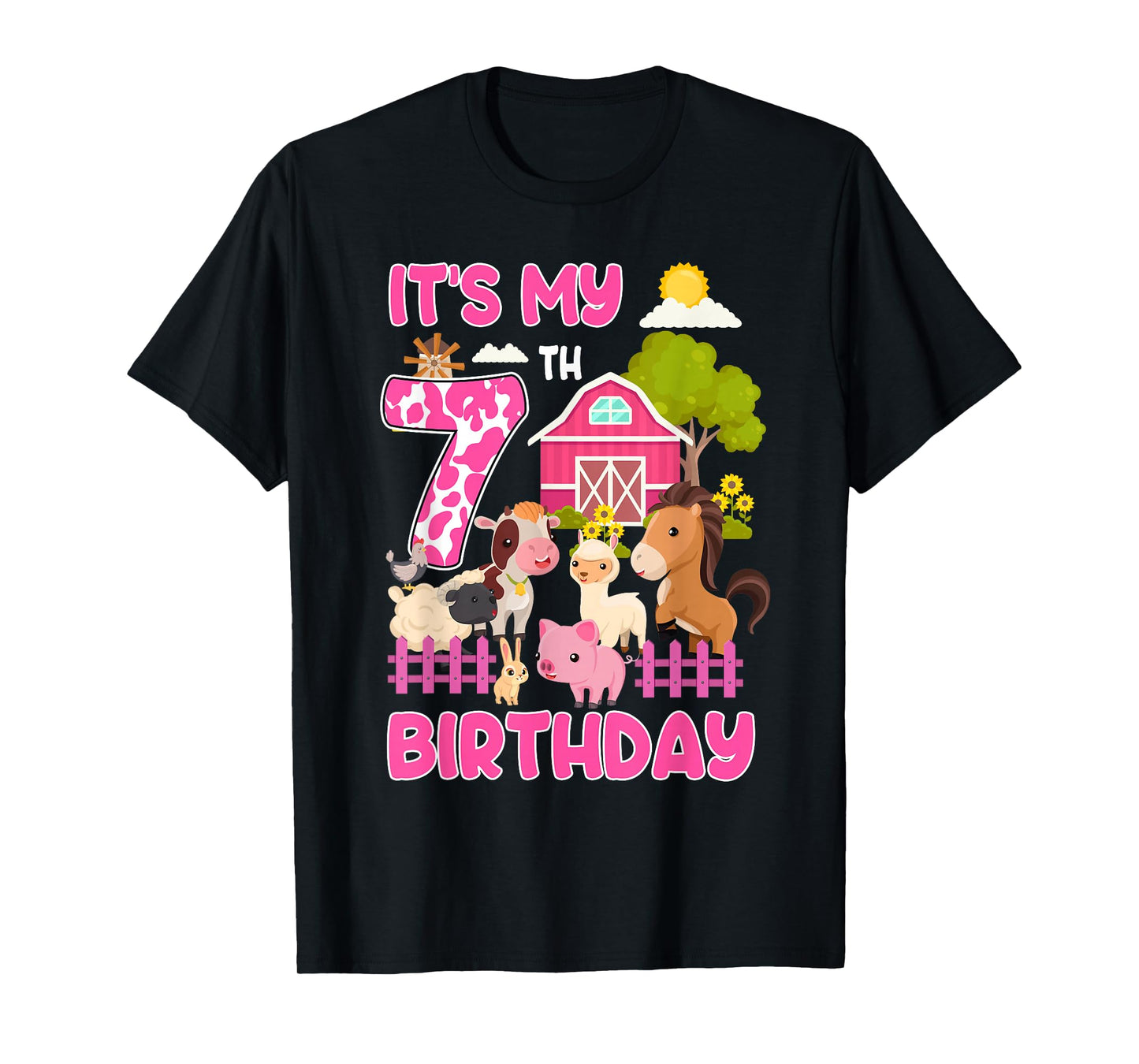 It’s My 7th Birthday Farm Animals 7 Year Old Girl Party T-Shirt