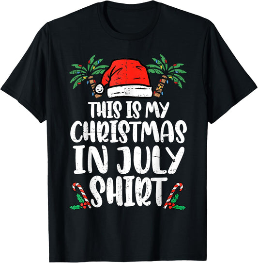Christmas In July Shirt Santa Hat Summer Beach Vacation Xmas T-shirt
