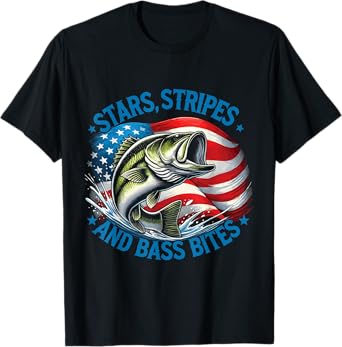 Fisherman Stars Stripes And Bass Bites Bass Fishing T-Shirt