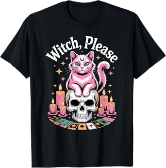 Kawaii Cat with Wings Skull Candles and Crescent Moon Goth Men Women Kids T-Shirt