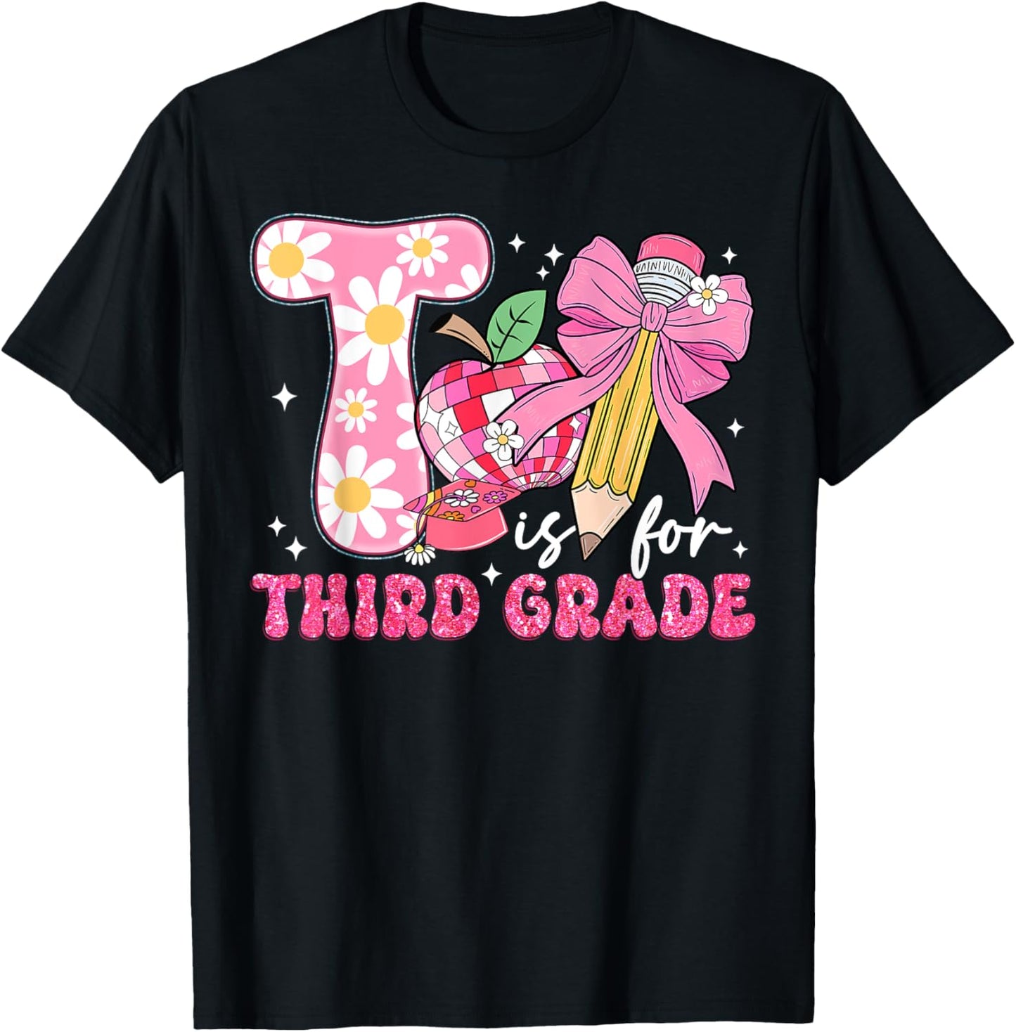 T Is For Third Grade Coquette Bow Disco Back To School Cute Girl T-shirt by TeeBrew