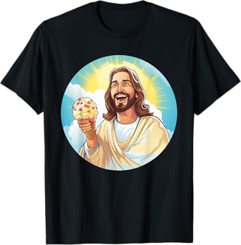 Funny laughing Jesus with Ice Cream for Sweets Lovers T-Shirt for Men Women Kids