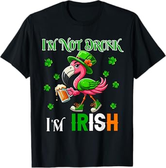 Not Drunk I'm Irish Patrick's Day Flamingo Beer Clovers T-Shirt