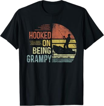 Hooked On Being Grampy Fishing Gifts Grampy Father's Day T-Shirt