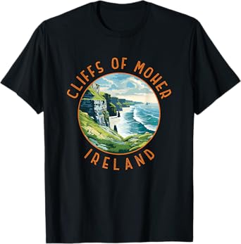 Cliffs of Moher Ireland Retro Distressed Circle T-Shirt