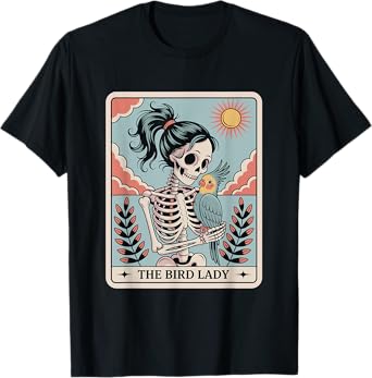Skeleton The Bird Lady Tarot Card Skeleton Halloween Parrot T-Shirt