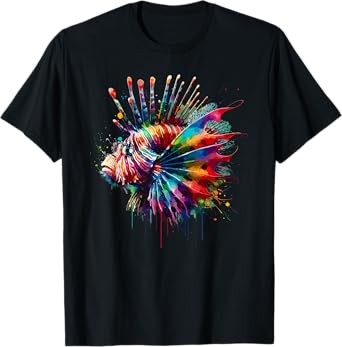 Colorful Splash Art Red Lionfish Lion Fish Butterfly Cod T-Shirt