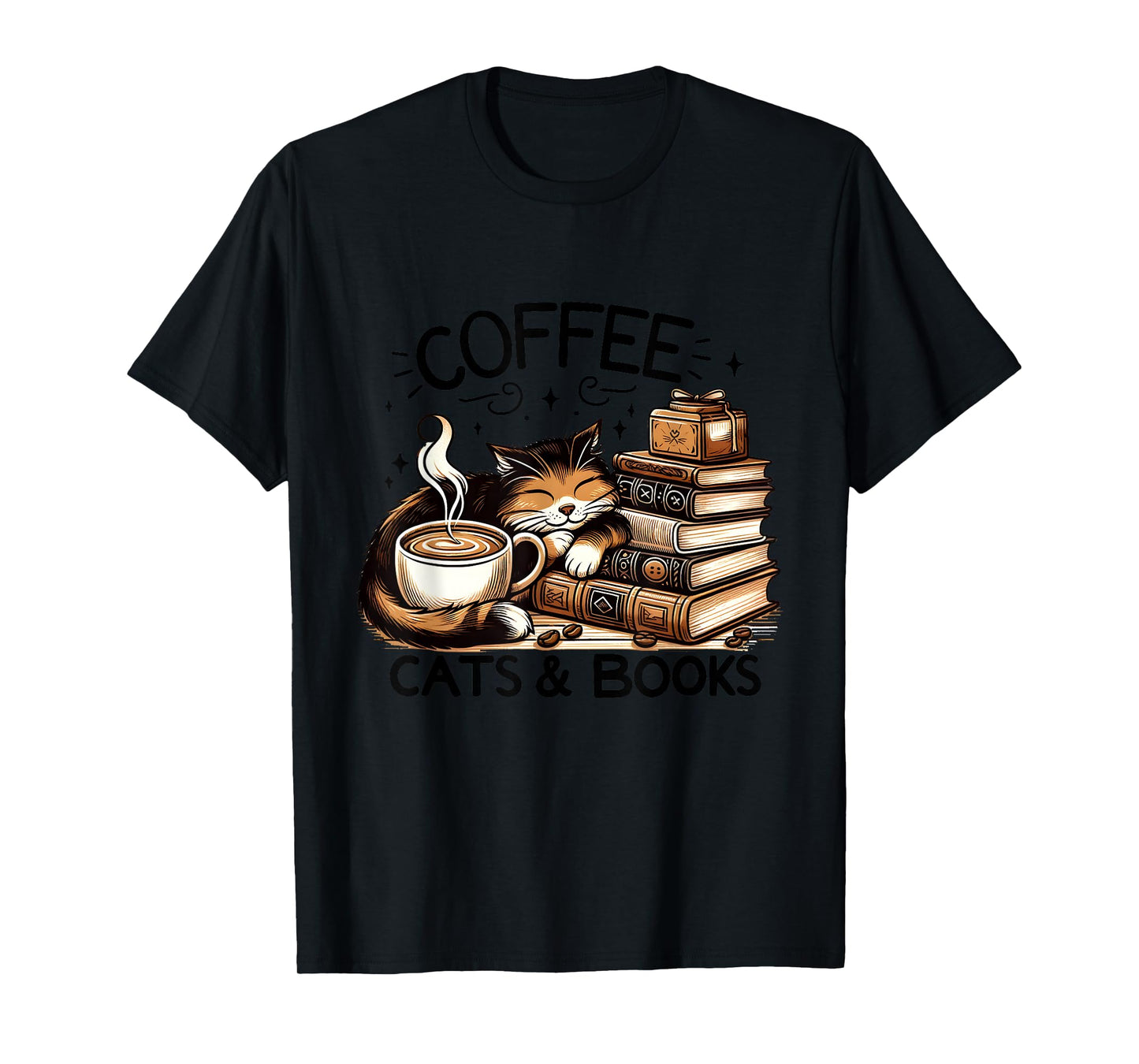Funny Cute Coffee Cats Books Lover Gift Idea Women Men Kids T-Shirt