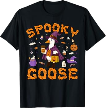 Spooky Goose Funny Coffee Halloween Witch Women Girls Kids T-Shirt