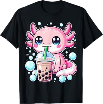 Axolotls Bubble Boba Tea Anime Cute Kawaii Axolotl T-Shirt