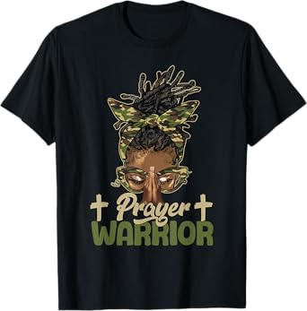 Praying Black Woman Afro Christian Sayings Prayer Warrior T-Shirt