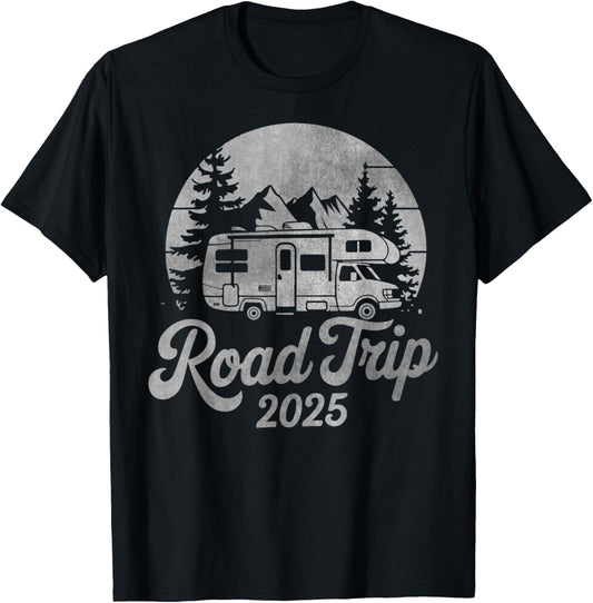Vintage Distressed Road Trip 2025 RV Camping Tee T-Shirt