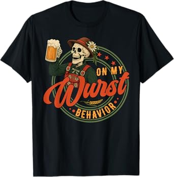 Oktoberfest On My Wurst Behavior German Beer Skeleton Men T-Shirt