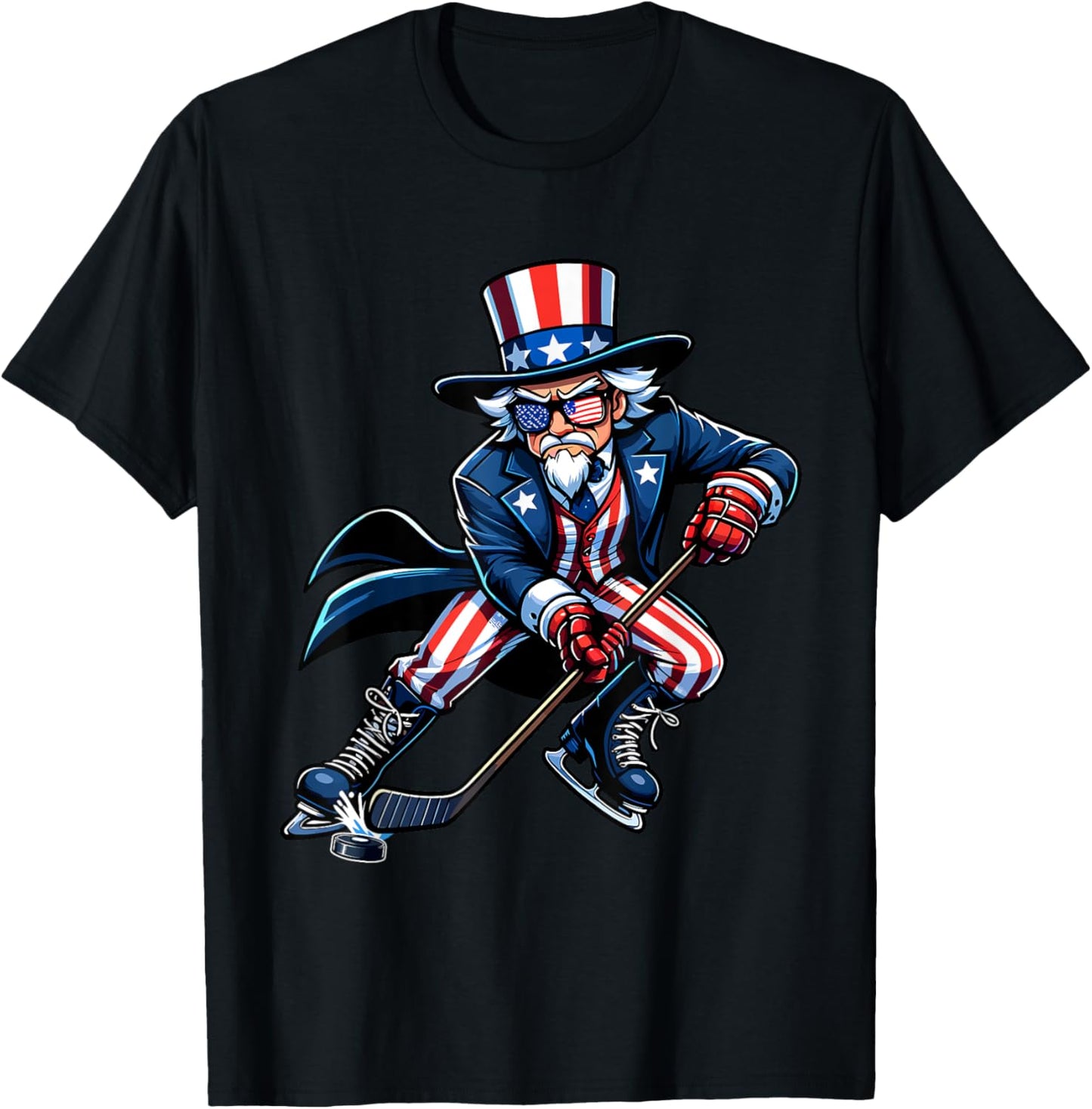 Patriotic Uncle Sam Hockey Player 4th of July Men Boy Kids T-Shirt